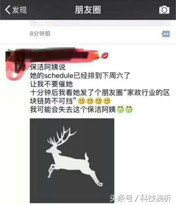 区块链有多火？一保洁阿姨发朋友圈：家政行业的区块链势不可挡！